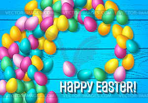 Easter frame with shiny colorful happy eggs spread - vector clip art