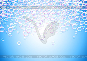 Soap bubbles abstract blue background with rainbow - vector image