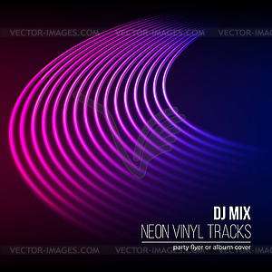 Vinyl grooves as neon lines background. With 80s - vector clipart / vector image