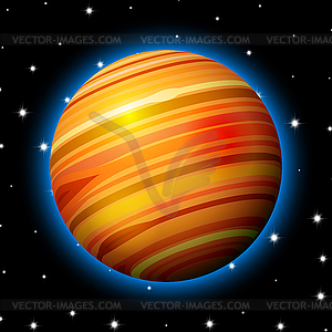 Planet in space with stars, shiny cartoon or game - color vector clipart