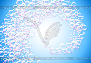 Soap bubbles abstract blue background with rainbow - vector image