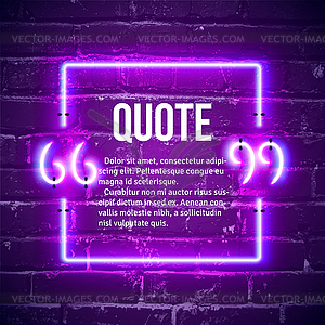 Retro neon glowing quote marks frame on wall - vector image