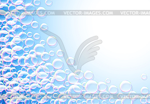 Soap bubbles abstract blue background with rainbow - vector image