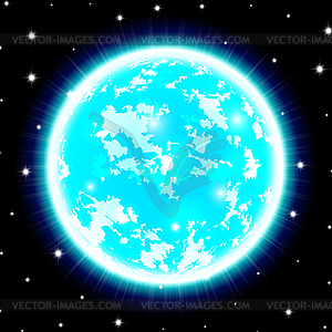 Planet in space with stars, shiny cartoon or game - vector clipart