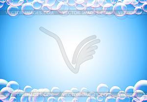 Soap bubbles abstract blue background with rainbow - vector image