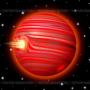 Planet in space with stars, shiny cartoon or game - vector image