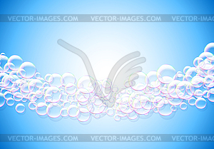 Soap bubbles abstract blue background with rainbow - vector clipart