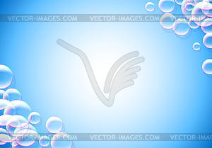 Soap bubbles abstract blue background with rainbow - vector image