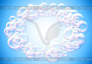 Soap bubbles abstract blue background with rainbow - vector clip art