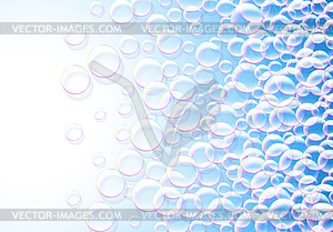 Soap bubbles abstract blue background with rainbow - vector image