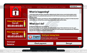 Cryptolocker infection window on computer monitor - vector image