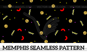 Memphis style seamless pattern with golden glitter - vector clip art