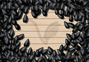 Sunflower seeds background with heap of black grains - vector clip art