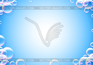 Soap bubbles abstract blue background with rainbow - vector clipart