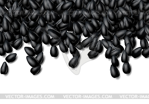Sunflower seeds background with heap of black grains - vector clipart / vector image