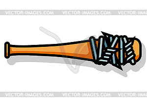 Baseball bat with barbed wire weapon icon - vector image