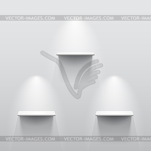 Three shelves with shadow in empty white room - vector EPS clipart