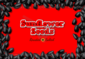 Sunflower seeds background with heap of black grains - vector clip art