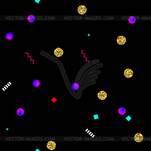 Бесшовный фон в стиле Мемфиса с золотым блеском - векторное графическое изображение
