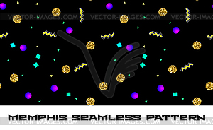 Memphis style seamless pattern with golden glitter - vector clipart