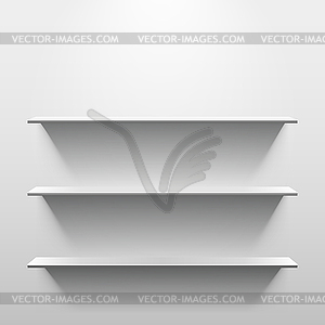 Three shelves with shadow in empty white room - vector clipart