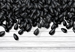 Sunflower seeds background with heap of black grains - vector clipart