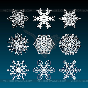 Christmas snowflakes set with complicated - color vector clipart