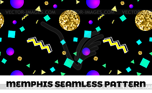 Memphis style seamless pattern with golden glitter - vector clip art