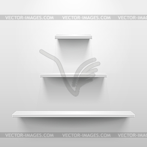 Three shelves with shadow in empty white room - vector image