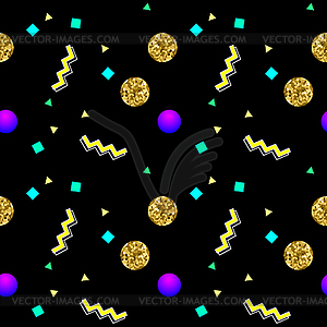 Бесшовный фон в стиле Мемфиса с золотым блеском - цветной векторный клипарт