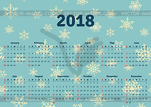 Calendar 2018 horizontal A4 format starts on Sunday - vector clipart
