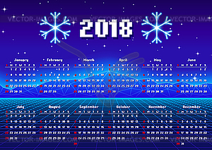 Calendar 2018 horizontal A4 format starts on Sunday - vector image