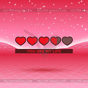 Valentines Day hearts of love themed retro game car - vector clipart