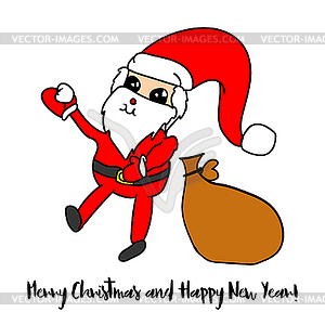 Christmas Santa Claus with sack and snowball - vector image