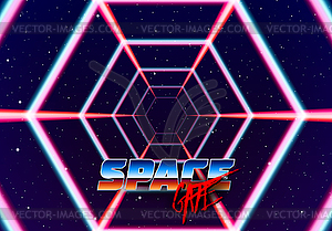 Neon tunnel in space with 80s styled lazer lines - vector clipart