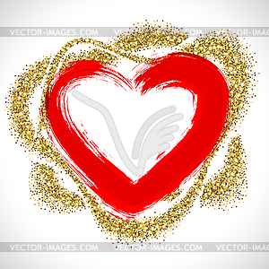 Valentines Day frame with ink brush painted heart - vector clip art