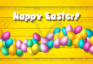 Easter frame with shiny colorful happy eggs spread - vector clipart