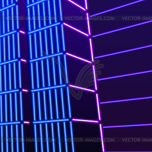 Neon background with ultraviolet 80s grid landscape - vector image