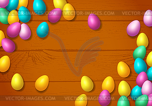 Easter frame with shiny colorful happy eggs spread - vector clipart