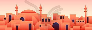 Arabic city panorama in orange desert color with - vector clip art