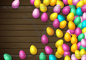 Easter frame with shiny colorful happy eggs spread - vector image