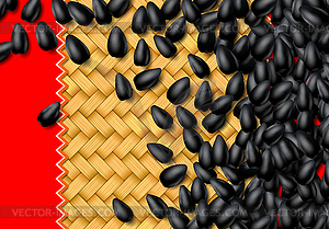 Sunflower seeds background with heap of black grains - vector image