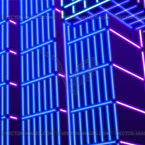 Neon background with ultraviolet 80s grid landscape - vector image