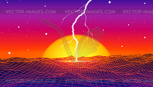 Retro 80s styled futuristic landscape with neon - vector image