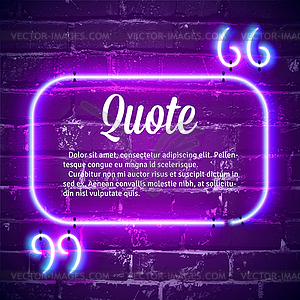 Retro neon glowing quote marks frame on wall - royalty-free vector image