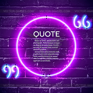 Retro neon glowing quote marks frame on wall - vector image