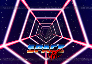 Neon tunnel in space with 80s styled lazer lines - vector clip art