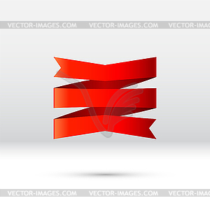 Curled red ribbon, banner or gift tape for holiday - vector image