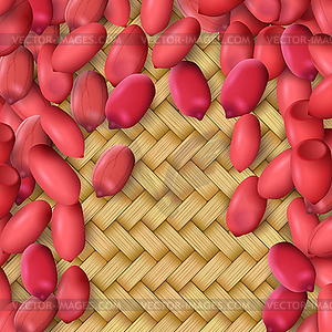 Arachis or peanuts background with red scattered - vector image