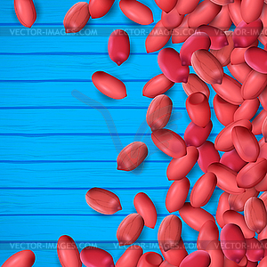 Arachis or peanuts background with red scattered - vector image